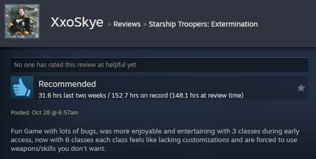 Image of an article titled Starship Troopers: Extinction from a Steam review